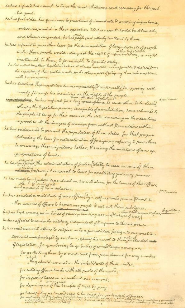 Second page. Handwritten draft text with editing notes and crossed out words, on faded parchment paper.
