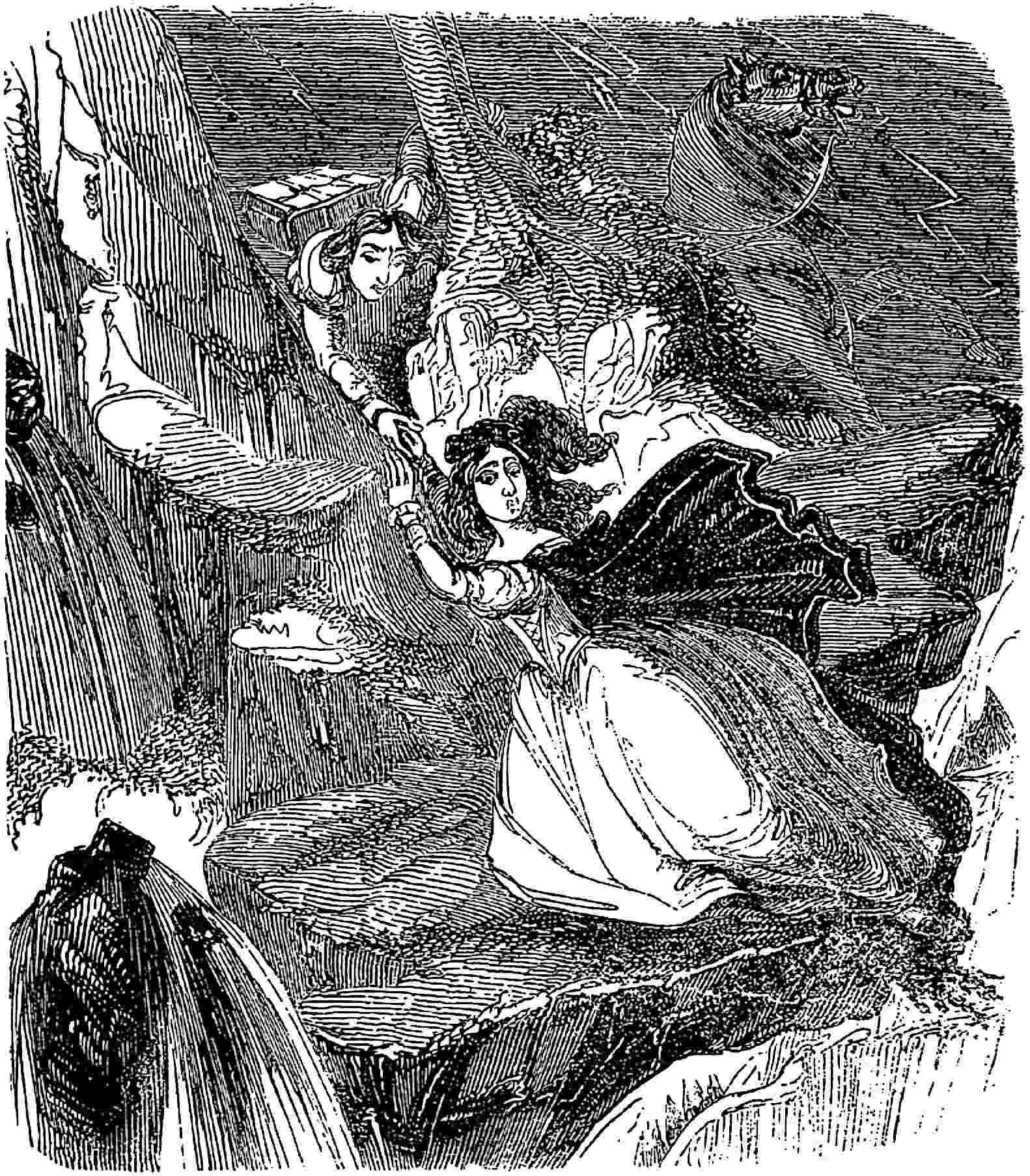 Charles reaches to rescue Flora from the ledge.