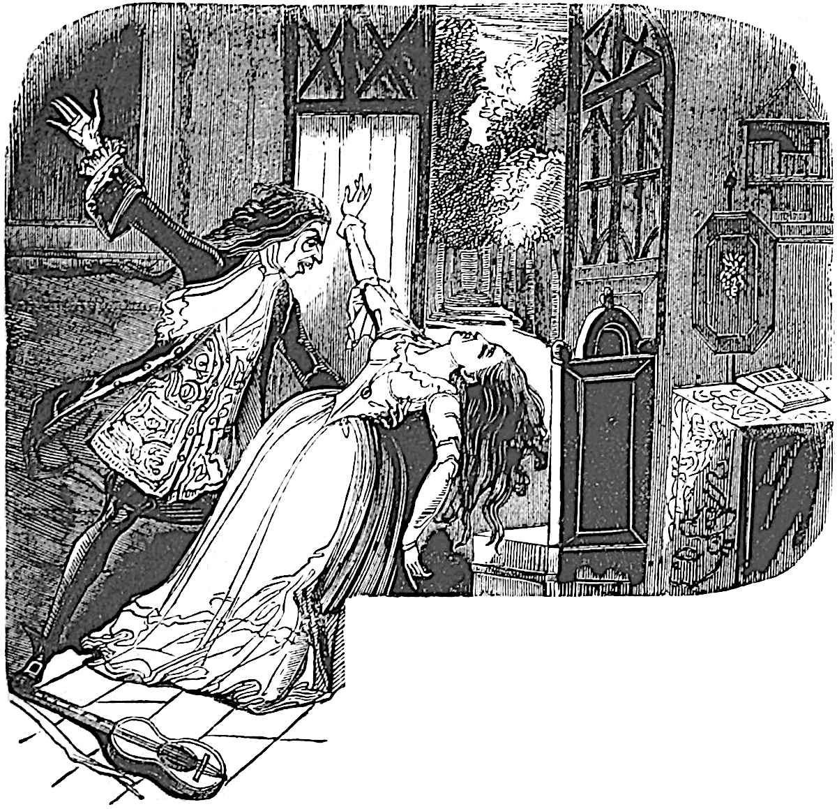 Flora sinks as Varney clasps her waist.