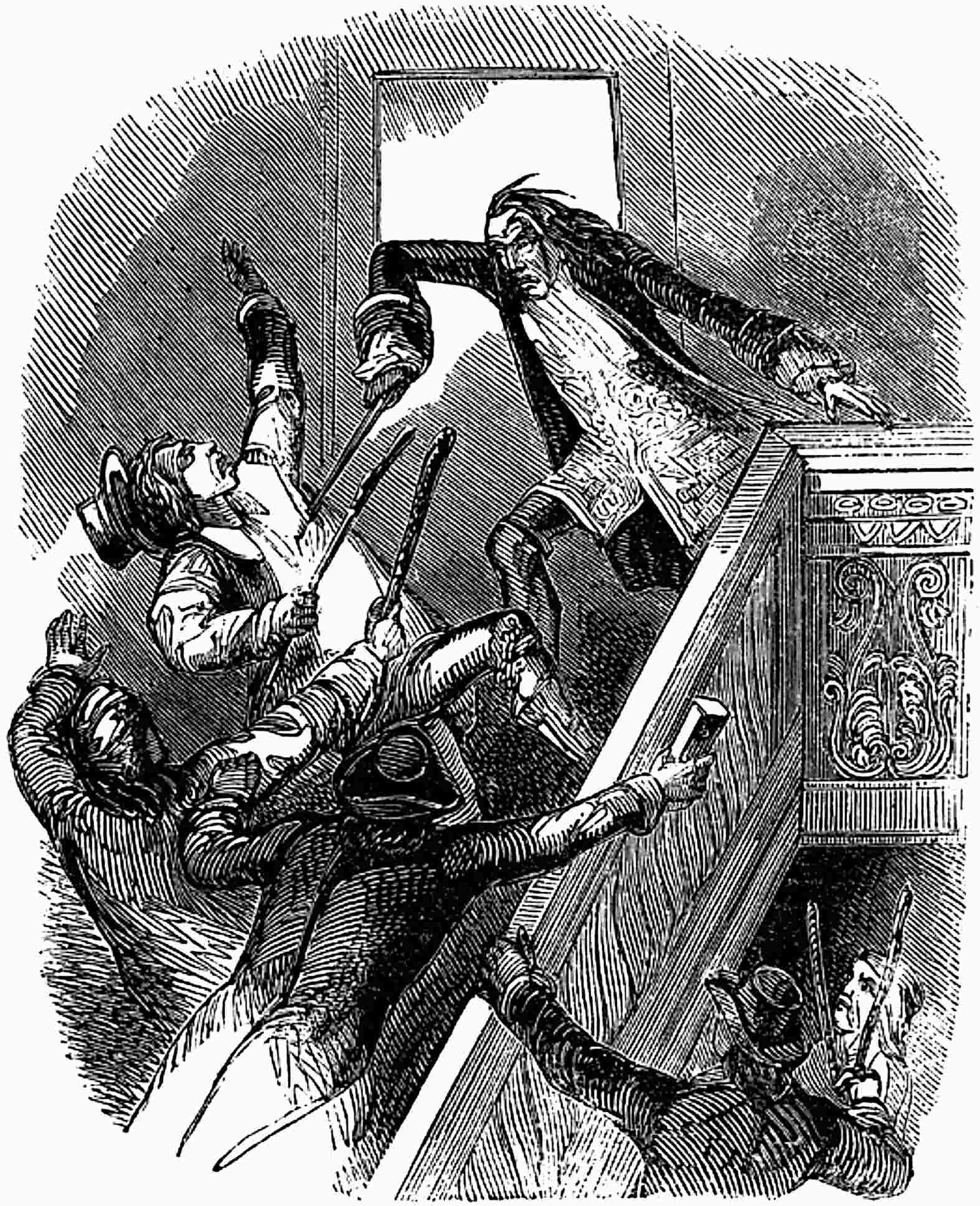 Varney stabs one of the mob on the stairs