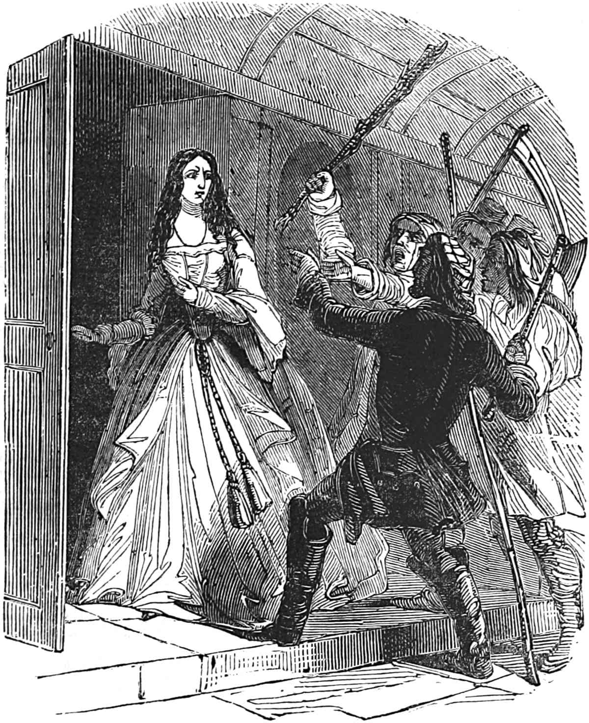 Flora confronts the mob in search of Varney.