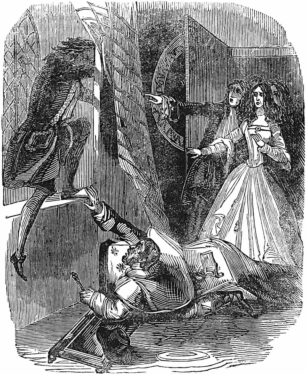 The escape of Varney from Bannerworth’s cottage.