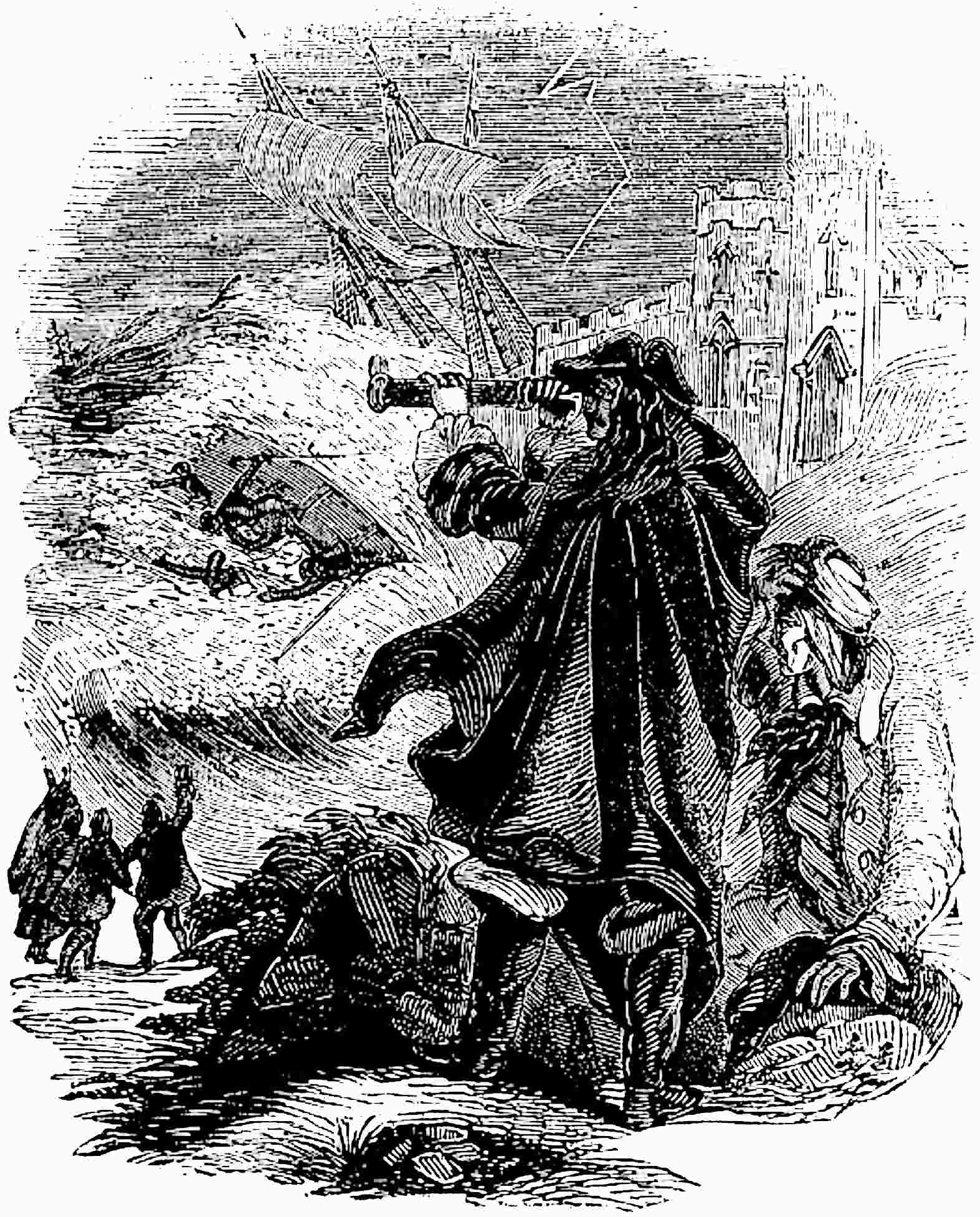 The baron observes the destruction of the ships.