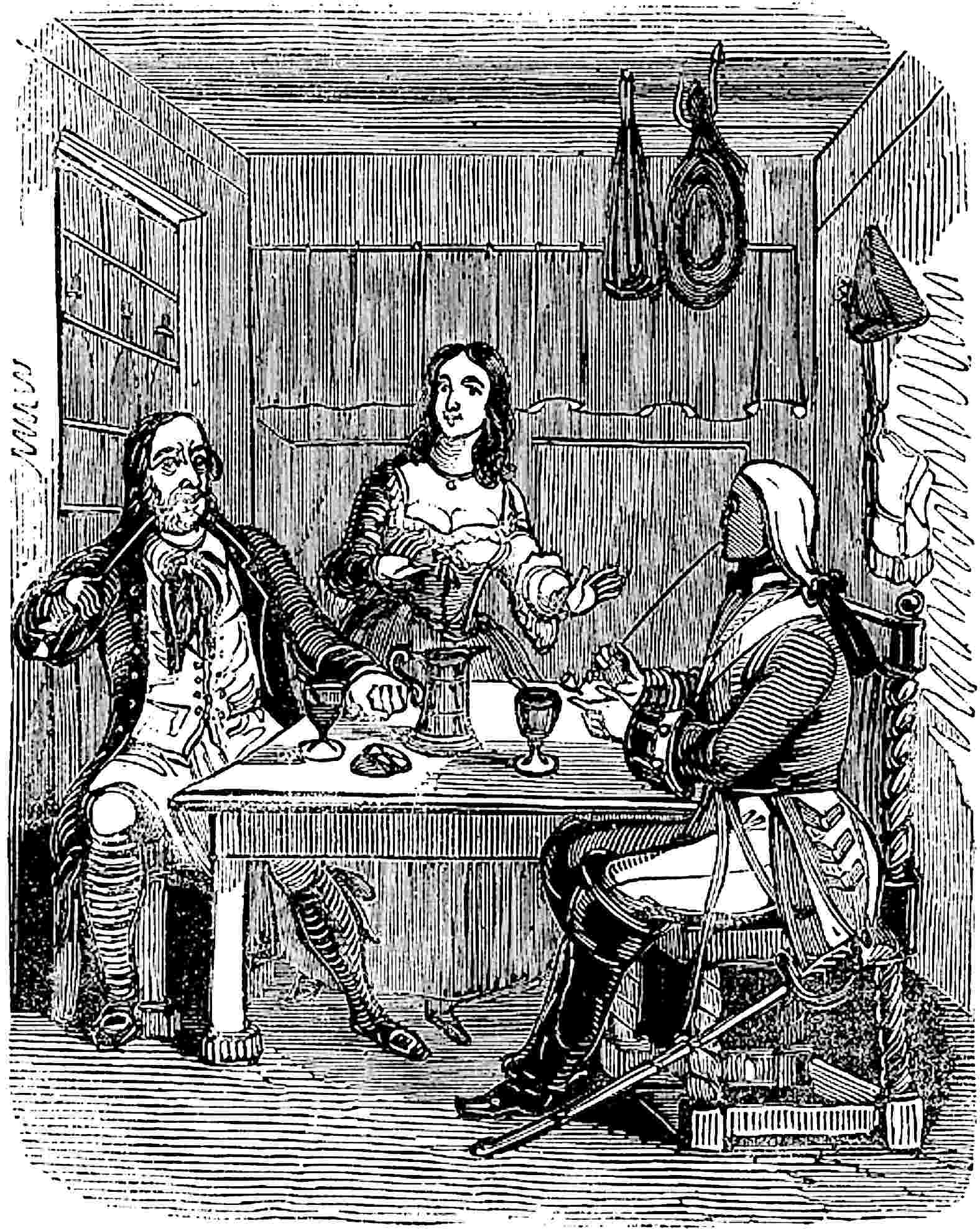 Jack Pringle and the dragoon swap tall tales to impress Susan.