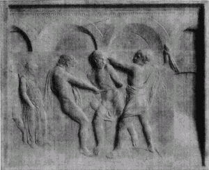 39a. Marmorrelief der St&auml;upung Christi von Donatello.