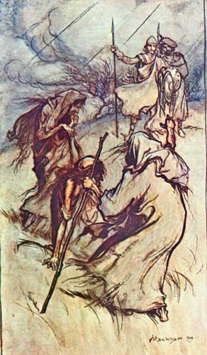 THEY WERE STOPPED BY THE STRANGE APPEARANCE OF THREE
FIGURES