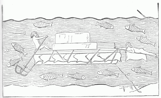 13.&mdash;RAFT BUOYED BY INFLATED SKINS. (ANCIENT.) (Kaulen.)