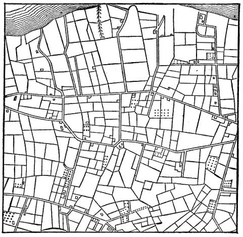 FIG. 14.&mdash;PRESENT DIVISION AND SETTLEMENT OF TRACT IN
RHODE ISLAND, TWO MILES SQUARE.