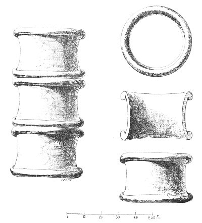 Figs. 62-65.&mdash;Terra-cotta cylinders in elevation, section
and plan; from Place.