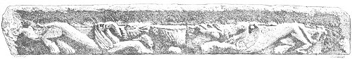 Fig. 95.&mdash;Decorated lintel, 6 feel long and 10 inches high.
British Museum.
