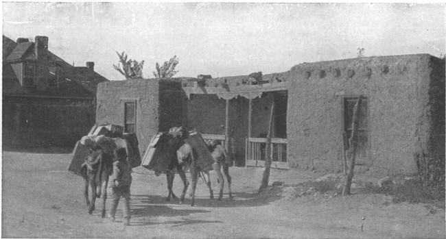 There are streets in Santa Fe where one may see box-like
adobe houses beside dwellings of modern architecture