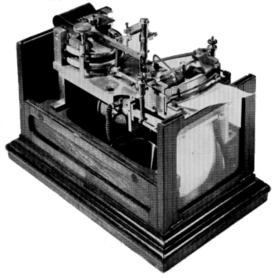 Figure 8.&mdash;Hipp's registering aneroid barometer, with a telegraphic
printer. (USNM 314544; Smithsonian photo 46740-D.)