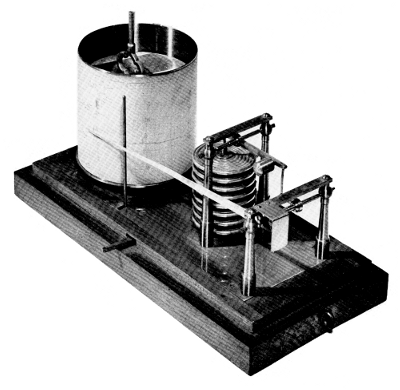 Figure 16.&mdash;Richard's registering aneroid barometer, an
instrument used at the U.S. Weather Bureau about 1888. The Richard
registering thermometer is similar, the aneroid being replaced by an
alcohol-filled Bourdon tube. (USNM 252981; Smithsonian photo
46740-C.)
