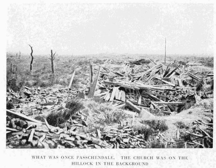 WHAT WAS ONCE PASSCHENDAELE. THE CHURCH WAS ON THE
HILLOCK IN THE BACKGROUND