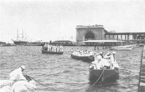 Midshipmen of the Naval Academy, Annapolis, Maryland,
on their way to a Drill Ship