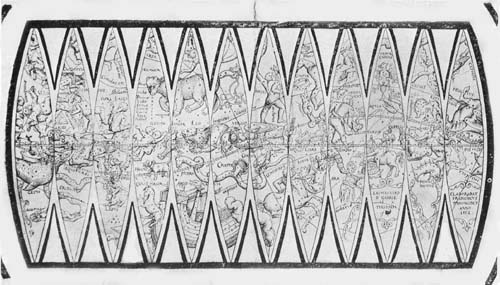 Celestial
Globe Gores of Fran&ccedil;ois de Mongenet, 1552.