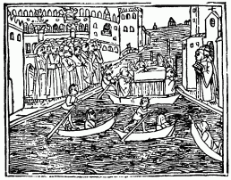 FIG. 37.&mdash;The Translation of St. Nicolas. From the
“Catalogus Sanctorum.” Venice, 1506.