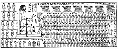 Fig. 7.&mdash;Transport of a Colossus. Egyptian
Wall-painting.