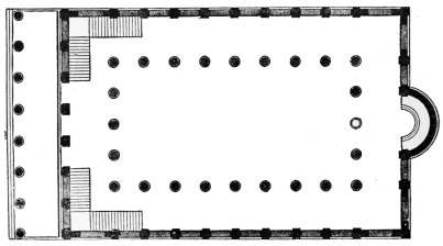 Fig. 288.&mdash;Plan of the Primitive Roman Basilica.
Restoration by Reber.