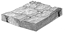 Fig. 126&mdash;Block diagram of the typical physiographic
features of the Peruvian Andes.