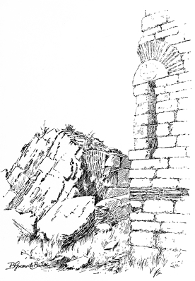 Theodosian Wall.&mdash;A Broken Tower, outside.

Many a broken tower shows on the outside some mark or inscription dating
back to the distant days of the glory of old Byzantium.