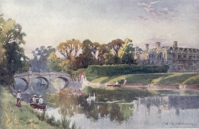 CLARE COLLEGE AND BRIDGE FROM THE CAM&mdash;AUTUMN EVENING