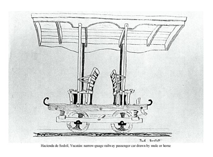 Hacienda de Sodzil, Yucat�n: narrow-gauge railway passenger car drawn by mule or horse