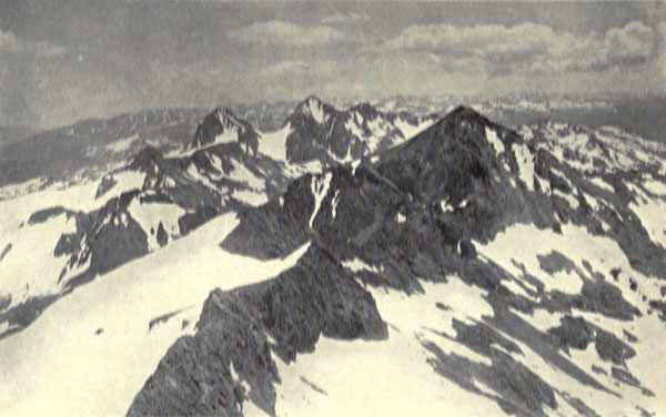 Along the Crest
of the High Sierras from the Summit of Mt. Lyell (13,090 feet)