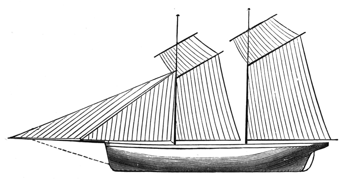sketch of rigged schooner