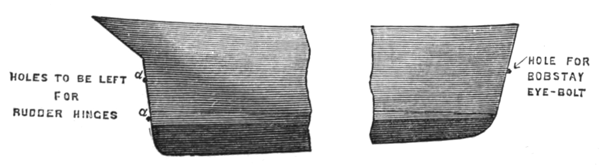 where to leave holes for bobstay and rudder fittings