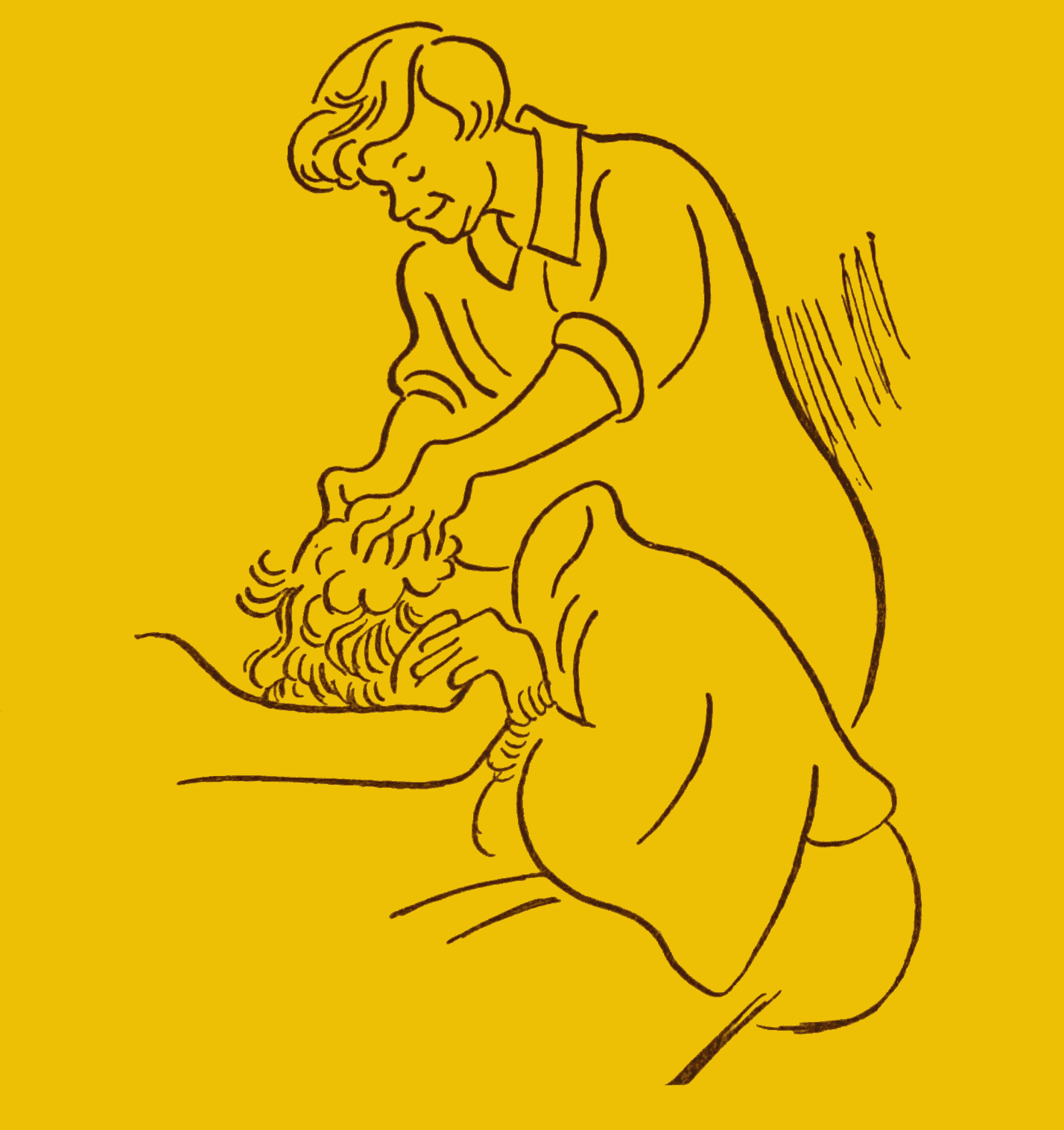 Emil’s mother standing washing woman’s hair