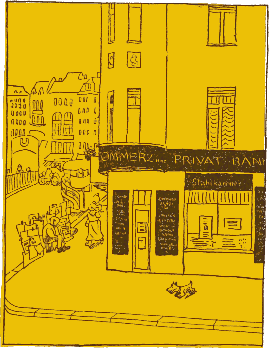 The front of a bank building.