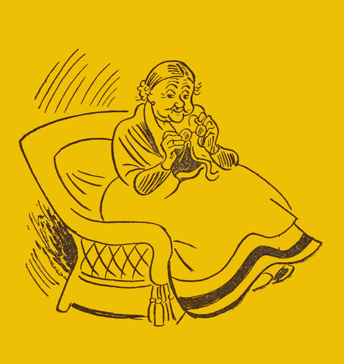 An old woman sitting in a chair.
